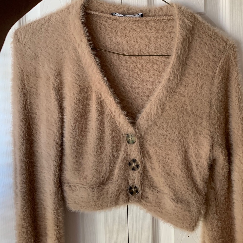 Bershka fluffy cropped buttoned cardigan